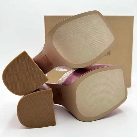 Steve Madden Ruby Embellished Heeled Platform Sandals Iridescent Pink - Picture 8 of 14